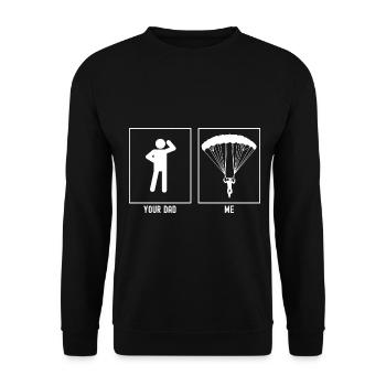 Dein Vater - Ich - Zentrales Gleitschirmfliegen - Unisex Pullover - Schwarz - Vorne - Alina (178cm) & Michal (187cm)