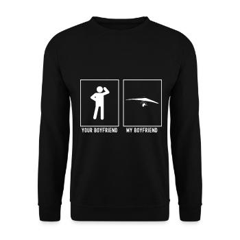 Dein Freund - Mein Freund - Himmelsgleiter Illustr - Unisex Pullover - Schwarz - Vorne - Alina (178cm) & Michal (187cm)