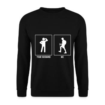 Ihr Ehemann - Ich - Wandernd Links - Unisex Pullover - Schwarz - Vorne - Alina (178cm) & Michal (187cm)