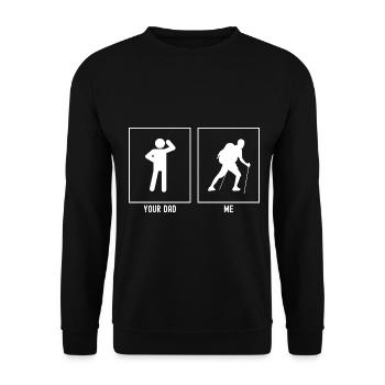 Dein Papa - Ich - Müder Wanderer - Unisex Pullover - Schwarz - Vorne - Alina (178cm) & Michal (187cm)