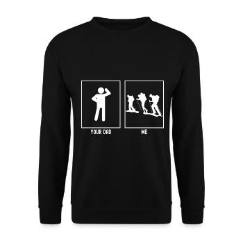Dein Vater - Ich - Wanderer - Unisex Pullover - Schwarz - Vorne - Alina (178cm) & Michal (187cm)