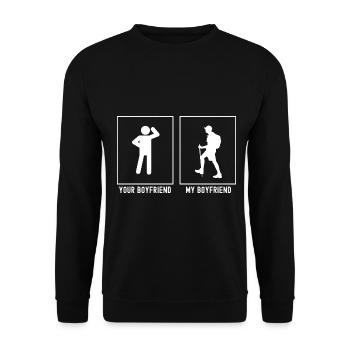 Ihr Freund - Mein Freund - Wandernder Mann(W) - Unisex Pullover - Schwarz - Vorne - Alina (178cm) & Michal (187cm)