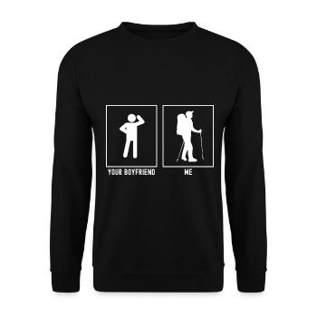Dein Freund - Ich - Wandernd Rechts - Unisex Pullover - Schwarz - Vorne - Alina (178cm) & Michal (187cm)