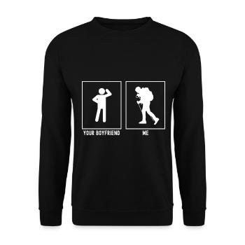 Dein Freund - Ich - Wandernder Blick nach unten - Unisex Pullover - Schwarz - Vorne - Alina (178cm) & Michal (187cm)
