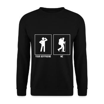 Dein Freund - Ich - Wandern Design - Unisex Pullover - Schwarz - Vorne - Alina (178cm) & Michal (187cm)