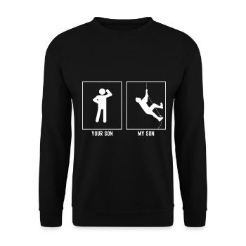 Dein Sohn - Mein Sohn - Wandklettern - Unisex Pullover - Schwarz - Vorne - Alina (178cm) & Michal (187cm)