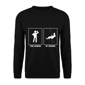Your husband - My husband - Climbing Rappel - Unisex Sweatshirt - black - Front - Alina (178cm) & Michal (187cm)