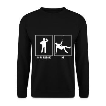 Her husband - me - climbing hanging rappel - Unisex Sweatshirt - black - Front - Alina (178cm) & Michal (187cm)