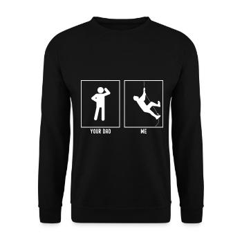 Dein Vater - Ich - Klettern am Seil - Unisex Pullover - Schwarz - Vorne - Alina (178cm) & Michal (187cm)