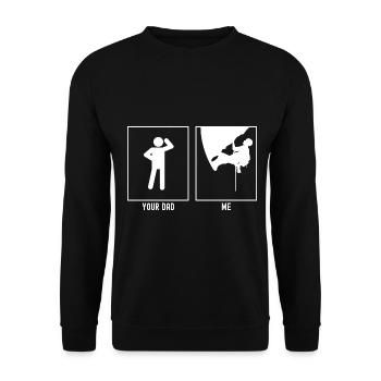 Dein Vater - Ich - Felsklettern - Unisex Pullover - Schwarz - Vorne - Alina (178cm) & Michal (187cm)