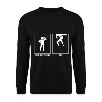 Dein Freund - Ich - Klettern oben - Unisex Pullover - Schwarz - Vorne - Alina (178cm) & Michal (187cm)