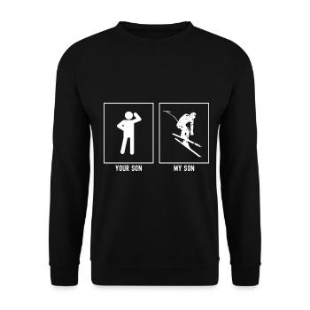 Ihr Sohn - Mein Sohn - Skifahren bergab - Unisex Pullover - Schwarz - Vorne - Alina (178cm) & Michal (187cm)