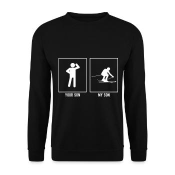 Ihr Sohn - Mein Sohn - Skifahren in der Hocke Illu - Unisex Pullover - Schwarz - Vorne - Alina (178cm) & Michal (187cm)