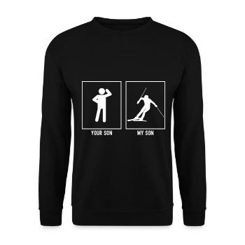Ihr Sohn - Mein Sohn - Awesome Skiing - Unisex Pullover - Schwarz - Vorne - Alina (178cm) & Michal (187cm)