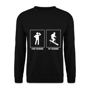 Your husband - My husband - Skiing professional - Unisex Sweatshirt - black - Front - Alina (178cm) & Michal (187cm)