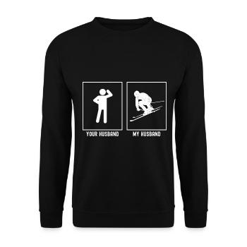 Ihr Ehemann - Mein Ehemann - Skifahren Abfahrt lin - Unisex Pullover - Schwarz - Vorne - Alina (178cm) & Michal (187cm)