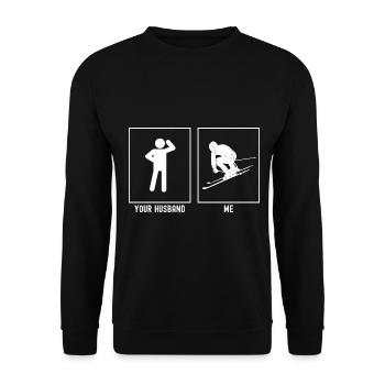 Your husband - me - skiing stylized - Unisex Sweatshirt - black - Front - Alina (178cm) & Michal (187cm)