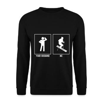Ihr Ehemann - Ich - Skifahren Down Vector - Unisex Pullover - Schwarz - Vorne - Alina (178cm) & Michal (187cm)