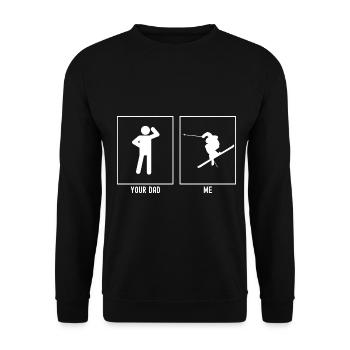 Dein Vater - Ich - Profi-Skifahren - Unisex Pullover - Schwarz - Vorne - Alina (178cm) & Michal (187cm)