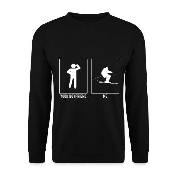 Ihr Freund - Ich - Skifahren schneller - Unisex Pullover - Schwarz - Vorne - Alina (178cm) & Michal (187cm)