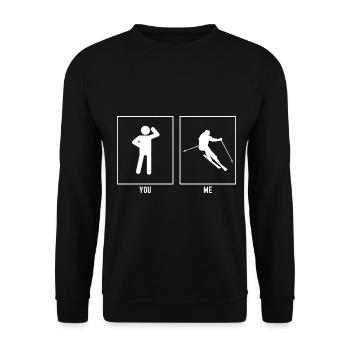 Du - Ich - Skifahren für Fortgeschrittene - Unisex Pullover - Schwarz - Vorne - Alina (178cm) & Michal (187cm)