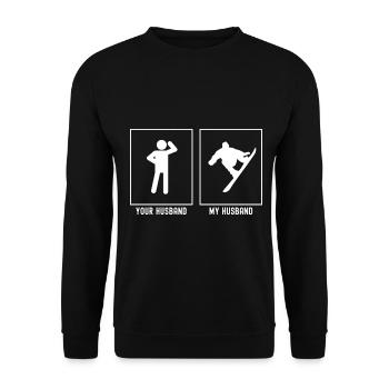 Ihr Ehemann - Mein Ehemann - Radikaler Snowboard-S - Unisex Pullover - Schwarz - Vorne - Alina (178cm) & Michal (187cm)