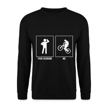 Your husband - me - mountain biking uphill - Unisex Sweatshirt - black - Front - Alina (178cm) & Michal (187cm)