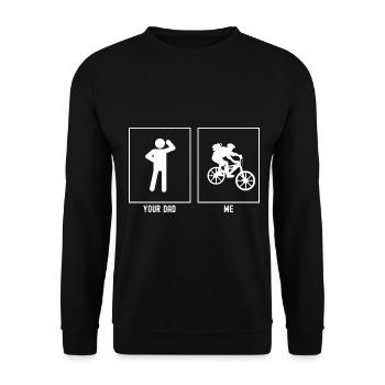 Dein Vater - Ich - Mountainbiking bergab - Unisex Pullover - Schwarz - Vorne - Alina (178cm) & Michal (187cm)