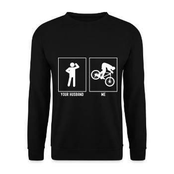 Votre mari - moi - descente à vélo - Sweat-shirt Unisexe - noir - Devant - Alina (178cm) & Michal (187cm)