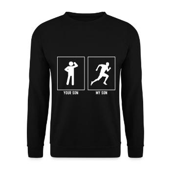Ton fils - Mon fils - Running Man - Sweat-shirt Unisexe - noir - Devant - Alina (178cm) & Michal (187cm)