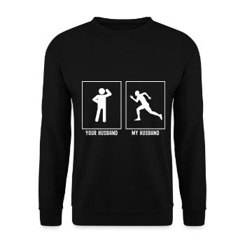 Votre mari - Mon mari - Running Man Left - Sweat-shirt Unisexe - noir - Devant - Alina (178cm) & Michal (187cm)