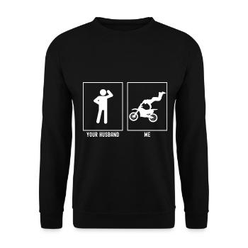 Ihr Ehemann - Ich - Motorrad Super Extrem - Unisex Pullover - Schwarz - Vorne - Alina (178cm) & Michal (187cm)