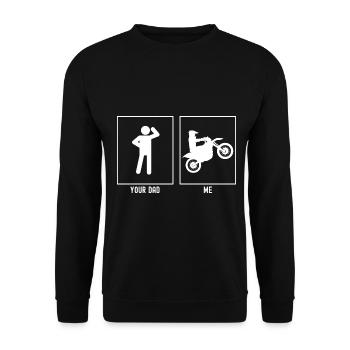 Dein Vater - Ich - Professionelles Motorradfahren - Unisex Pullover - Schwarz - Vorne - Alina (178cm) & Michal (187cm)