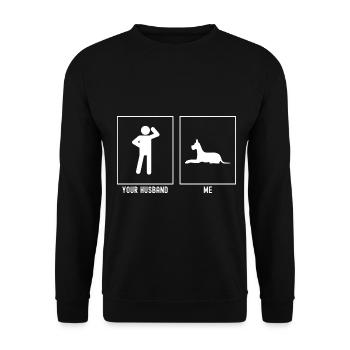 Her husband - me - Great Dane dog - Unisex Sweatshirt - black - Front - Alina (178cm) & Michal (187cm)