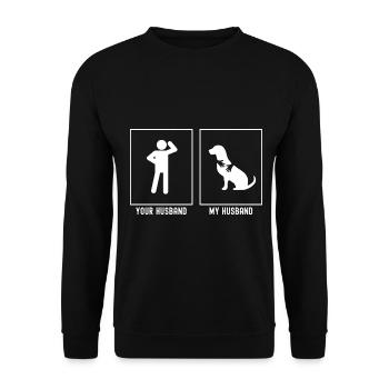 Her Husband - My Husband - Dog Hug - Unisex Sweatshirt - black - Front - Alina (178cm) & Michal (187cm)