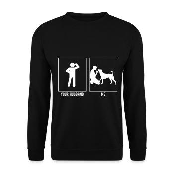 Her husband - me - training dog - Unisex Sweatshirt - black - Front - Alina (178cm) & Michal (187cm)