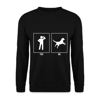Du - Ich - Fallender Hund - Unisex Pullover - Schwarz - Vorne - Alina (178cm) & Michal (187cm)