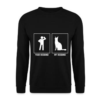 Son mari - Mon mari - Chat stylisé - Sweat-shirt Unisexe - noir - Devant - Alina (178cm) & Michal (187cm)