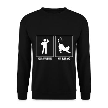 Your Husband - My Husband - Cat Stretch - Unisex Sweatshirt - black - Front - Alina (178cm) & Michal (187cm)