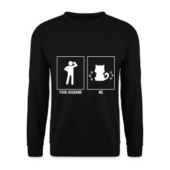 Ihr Ehemann - Ich - Katzenpfoten - Unisex Pullover - Schwarz - Vorne - Alina (178cm) & Michal (187cm)