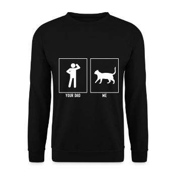 Dein Vater - Ich - spazierende Katze - Unisex Pullover - Schwarz - Vorne - Alina (178cm) & Michal (187cm)