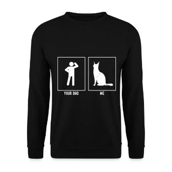Dein Vater - Ich - Mann und Katze - Unisex Pullover - Schwarz - Vorne - Alina (178cm) & Michal (187cm)