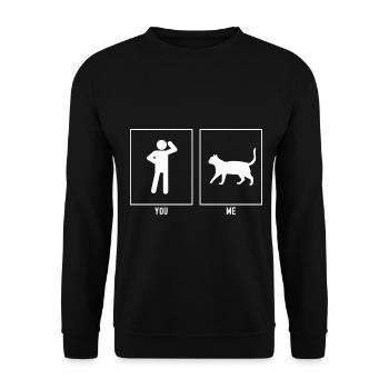 Dein Vater - Ich - Katze geht nach links - Unisex Pullover - Schwarz - Vorne - Alina (178cm) & Michal (187cm)