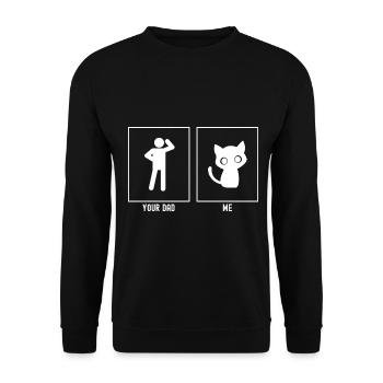 Dein Vater - Ich - Katze Große Augen - Unisex Pullover - Schwarz - Vorne - Alina (178cm) & Michal (187cm)