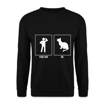 Dein Vater - Ich - Katze geduldig wartend - Unisex Pullover - Schwarz - Vorne - Alina (178cm) & Michal (187cm)