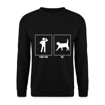Dein Vater - Ich - Katze Gehen - Unisex Pullover - Schwarz - Vorne - Alina (178cm) & Michal (187cm)