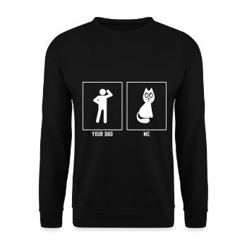 Dein Vater - Ich - Große Augen Katze - Unisex Pullover - Schwarz - Vorne - Alina (178cm) & Michal (187cm)