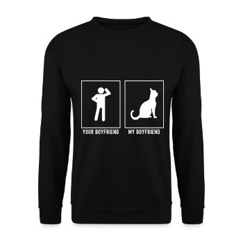 Ihr Freund - Mein Freund - Katze geduldig - Unisex Pullover - Schwarz - Vorne - Alina (178cm) & Michal (187cm)