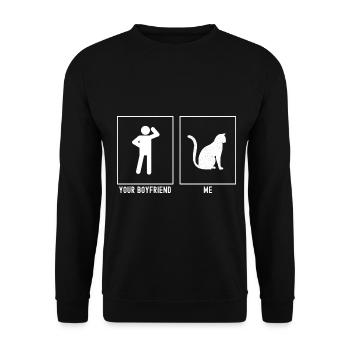 Dein Freund - Ich - Katze mit Textur - Unisex Pullover - Schwarz - Vorne - Alina (178cm) & Michal (187cm)