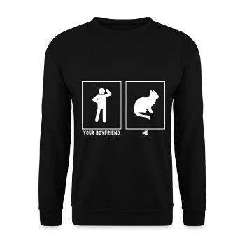 Dein Freund - Ich - Katze Design - Unisex Pullover - Schwarz - Vorne - Alina (178cm) & Michal (187cm)